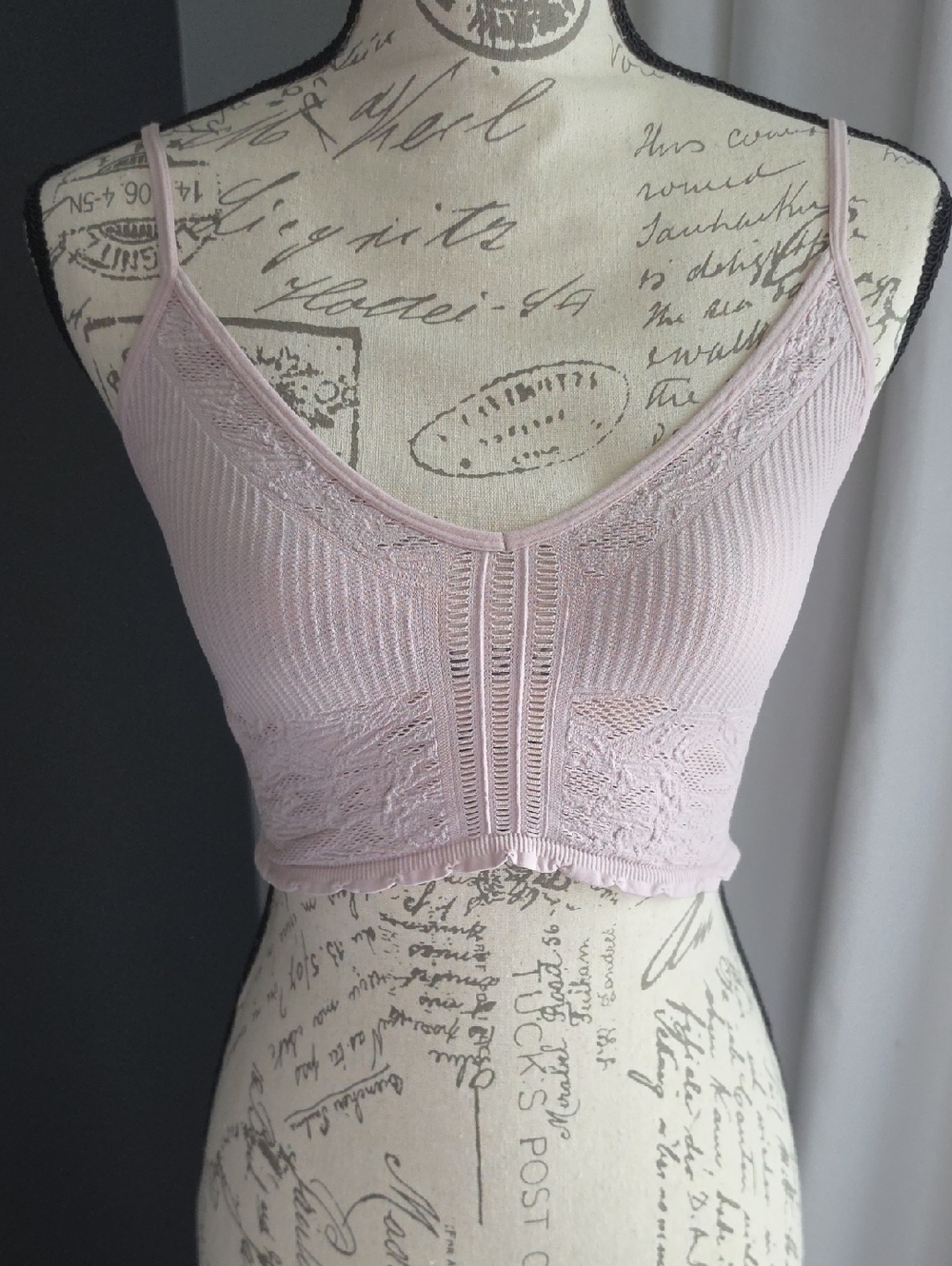 Lace-Trim Ribbed Bralette in Light Pink